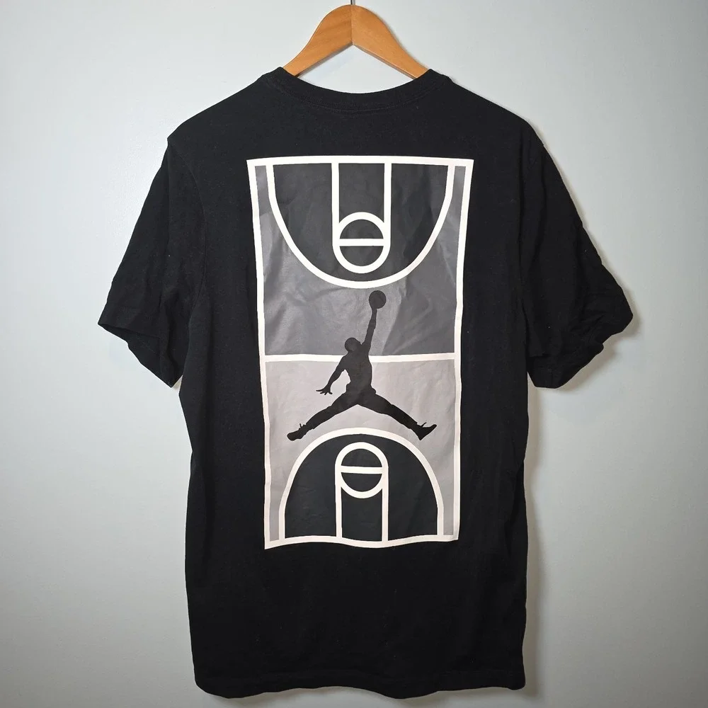 Rare‎ Jordan Mens Black Jumpman Basketball Court Full Graphic T-Shirt Size Large